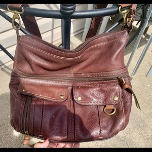 Fossil brown leather messenger bag/purse